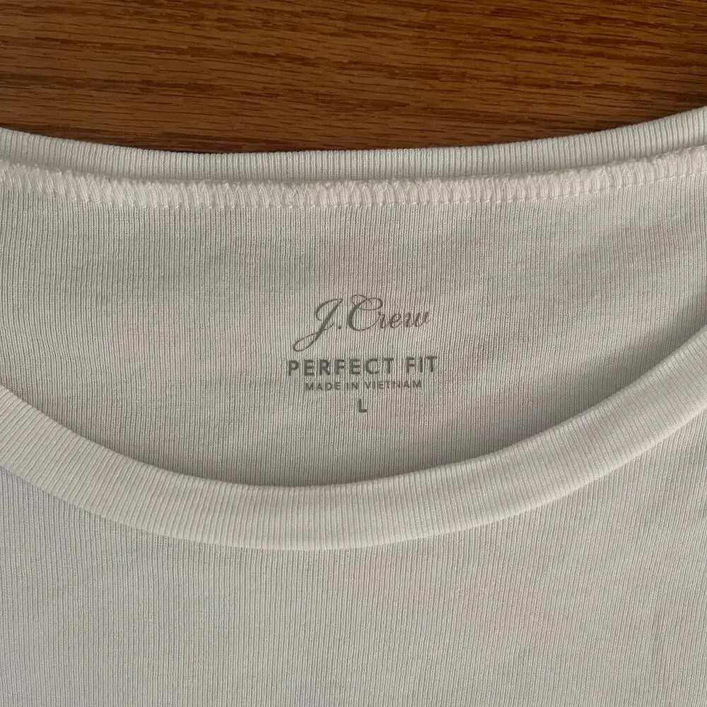 J. Crew Perfect Fit Long Sleeve Crewneck Tee White Womens Large Minimalist Basic